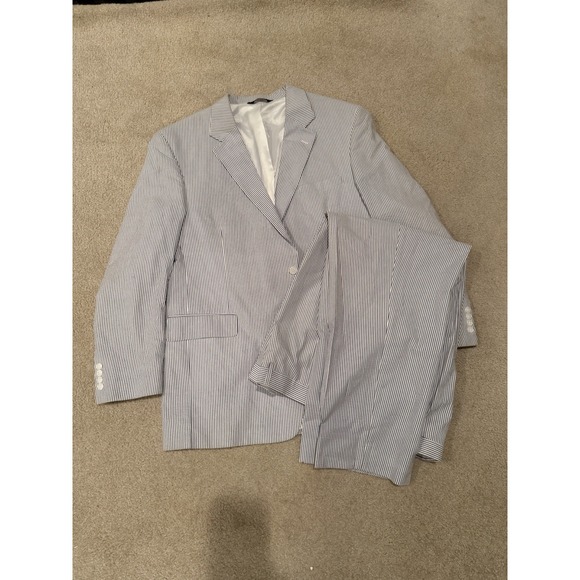 Jos. A. Bank Other - Jos A Bank Classic‎ Seersucker Blue White Pinstriped Cotton Suit 2 Pc Men's 46L